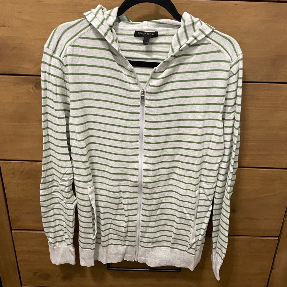 Banana Republic Light Gray Zip-up Sweater with Hood